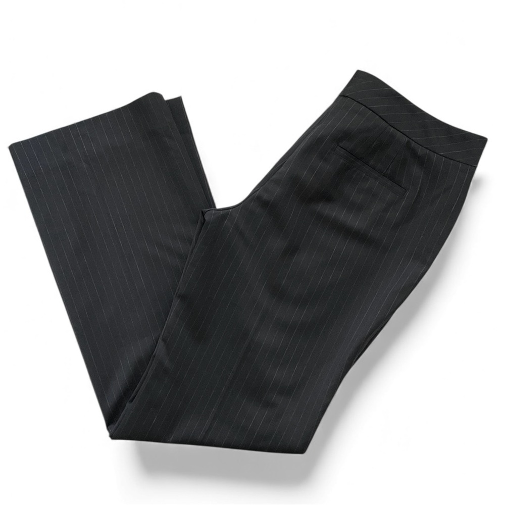 White House Black Market WHBM Charcoal pinstripes modern boot Wool Blend Pants 4